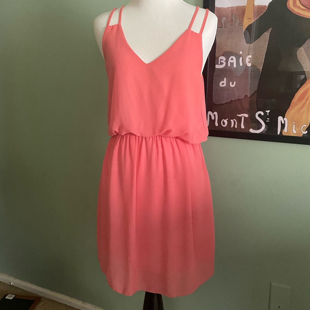 Cals Strappy Pink V-neck Chiffon Dress Size Small